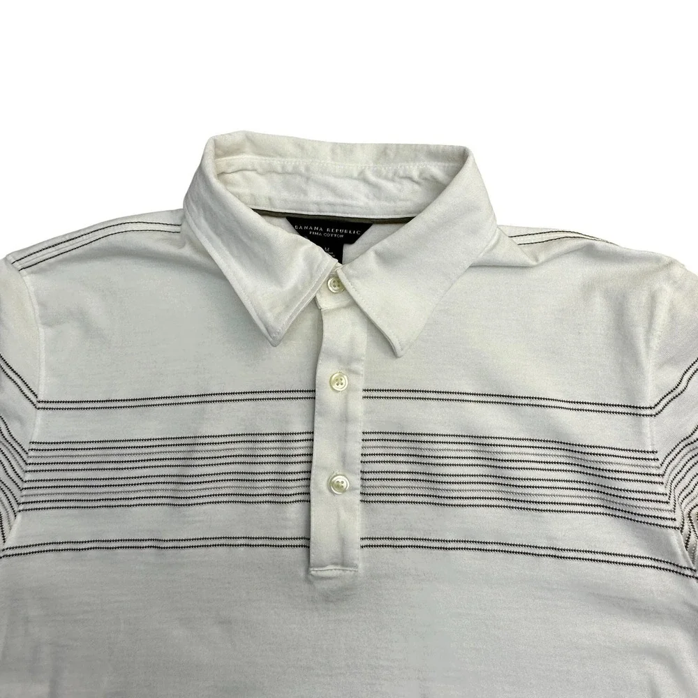 Banana Republic Polo Shirt Men Medium White Pima Cotton Striped Short Sleeve Y2K